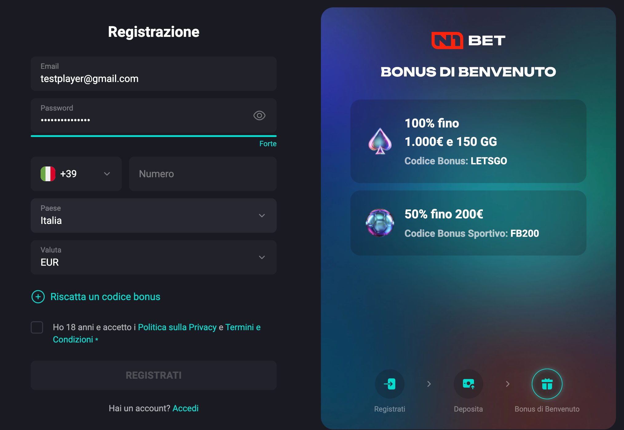 n1 bet login